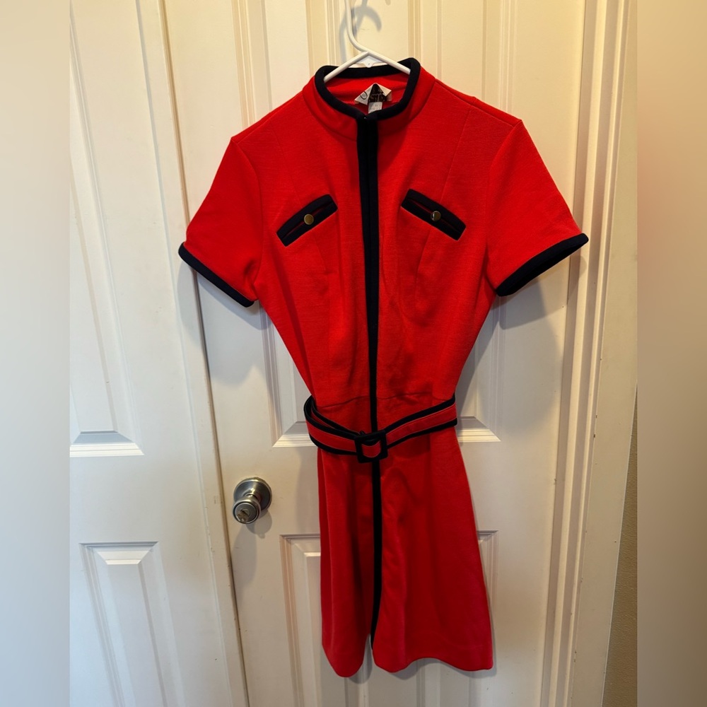 Vintage Johnathan Logan Mod  Dress with Navy Trim